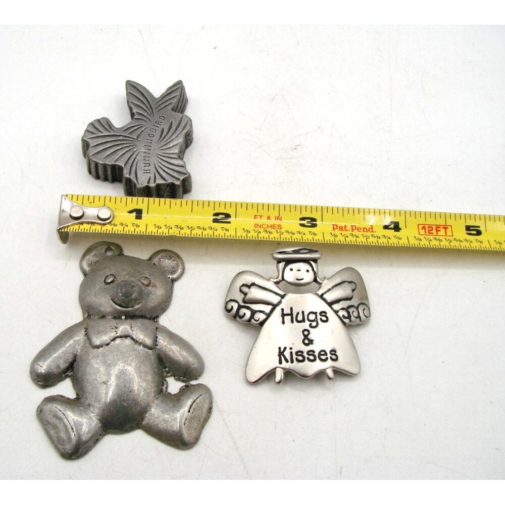 3 Vintage Metal Silver Pewter Jewelry Pieces Bear Angel Hummingbird Crafts Melt - Picture 10 of 10